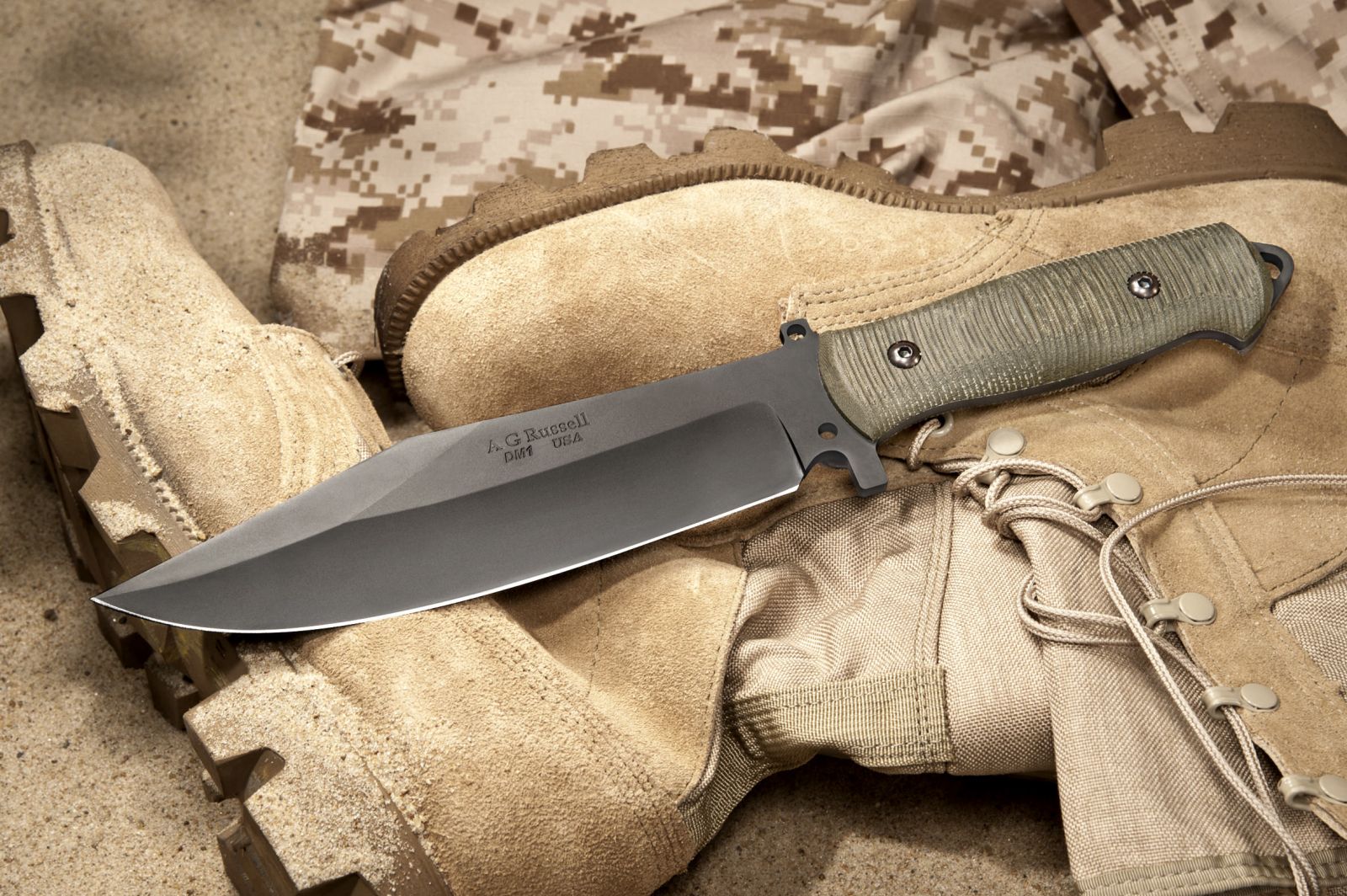A.G. Russell Sandbox Bowie Blade with DM-1 non-stainless high carbon steel